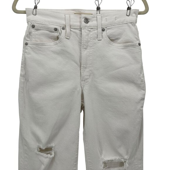 Madewell Womens 25 Jeans The Perfect Vintage Straight Rip Raw Hem White - Picture 2 of 9